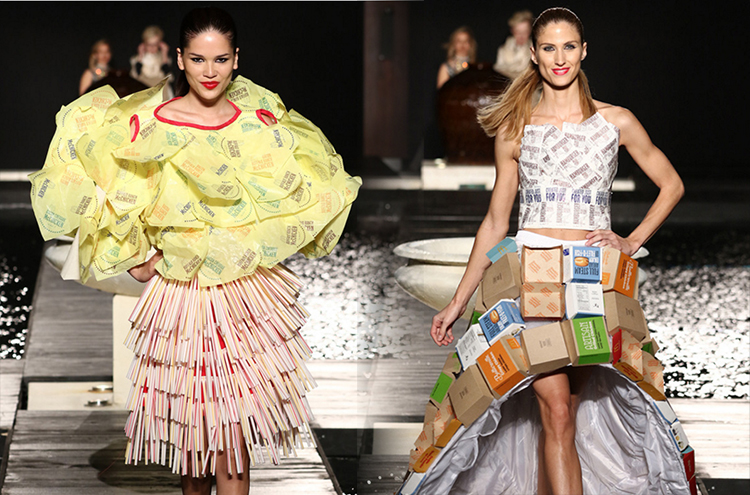 Skirts made of recycled wrappers and boxes